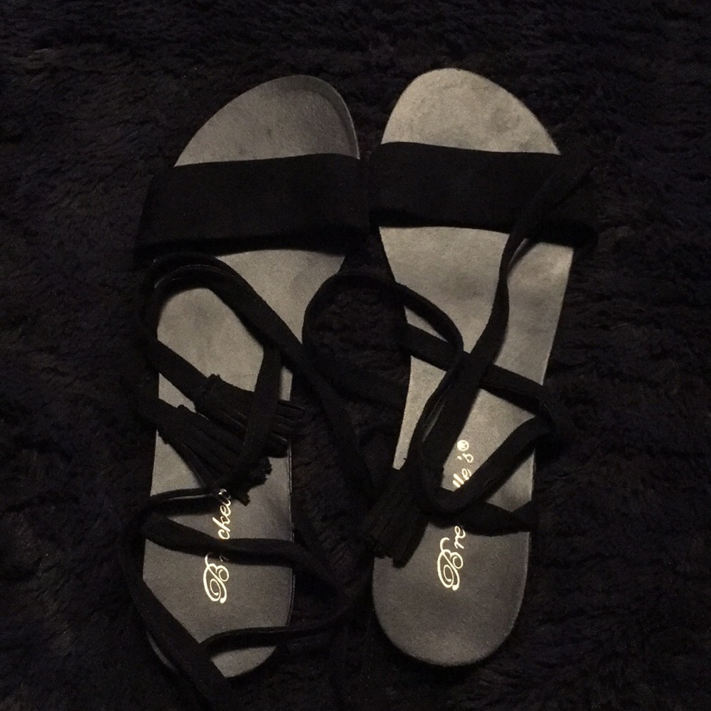 Black tie up flat sandals size 7